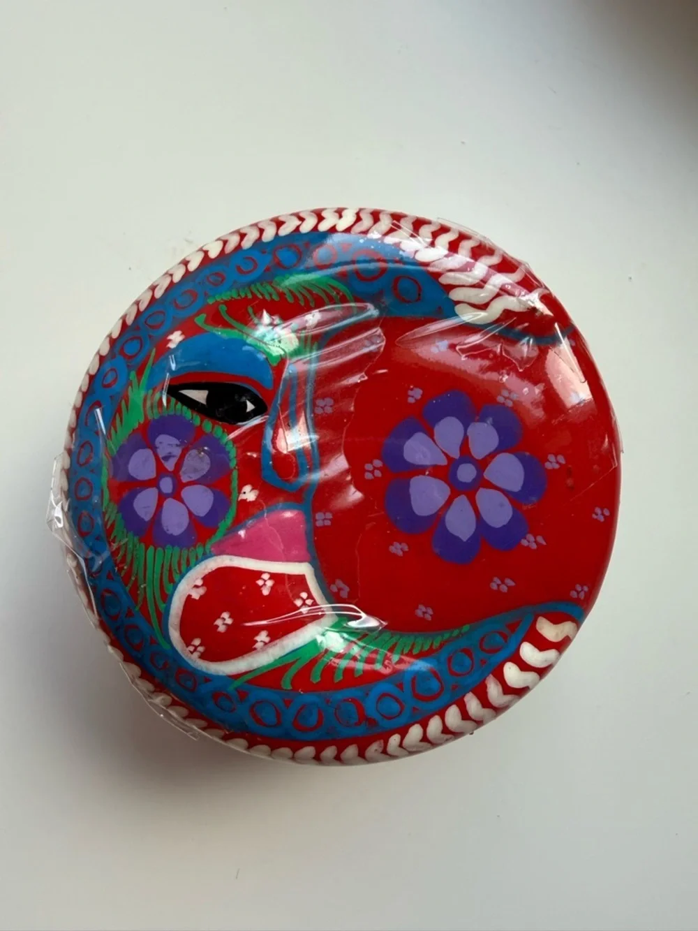 Mexican Folk Art Style Hand Painted Terracotta Bowl Crescent Moon Flowers - Picture 1 of 6